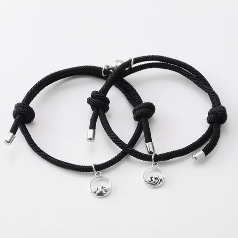 Paar Magnetische Passende Geflochtene Armbänder Legierung Berg Welle Anhänger Distanz Freundschaft Schmuck Geschenk Für Liebhaber
