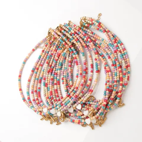 Böhmische Edelstahl Perlen Buchstaben Halskette Mit Weißem Herz Anhänger Mode Schmuck Für Damen