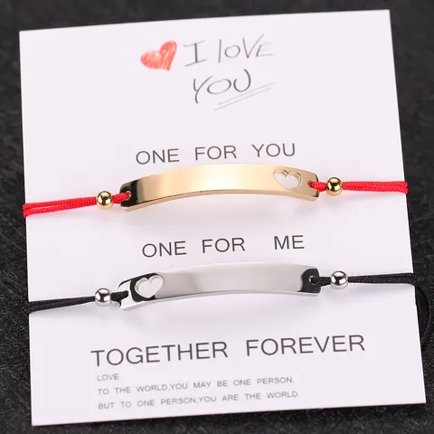 Handgemachtes Edelstahl Gebogene Stange Hohles Herz Anhänger Seil Armband Casual Paar Schmuck Verstellbares Handgewebtes Charm Armband Geschenk Für Liebhaber