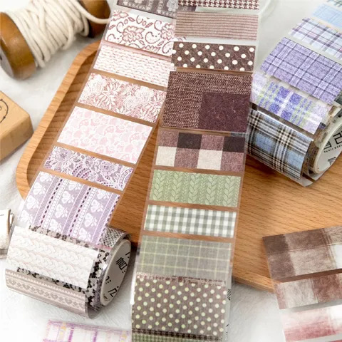 Vintage Fabric Texture Die-Cut Washi Tape Retro Plaid Lace Pattern For Scrapbooking DIY Journal Decorative Material Tape
