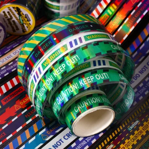 Iridescent PET Decorative Tape Caution Danger Warning Pattern Scrapbooking Journal DIY Adhesive Laser Washi Tape For Art Craft Supplies
