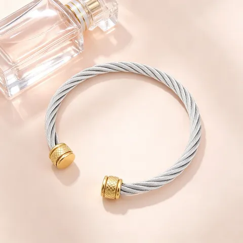 Titaniumstaal Gedraaide Kabel Open Manchet Armband Voor Mannen Vrouwen Geometrisch Edgy Mode Hand Sieraden Cadeau