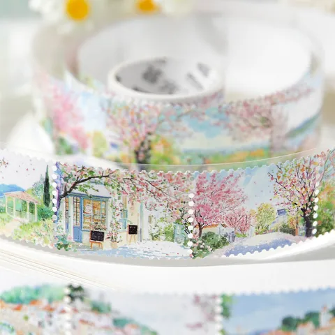 Ruban Washi Décoratif Série Nature Stamp Paysage pour Scrapbooking Journal DIY Arts Artisanat Fournitures Scolaires Vintage Style Timbre