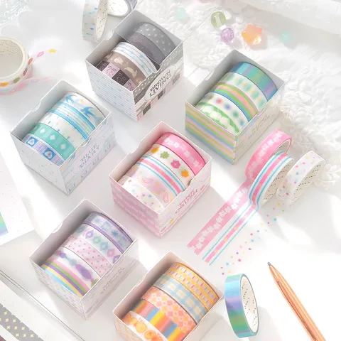Lot de 5 Rouleaux de Ruban Washi Pailleté Série Sugar Fantasy Ruban de Masquage Décoratif pour Scrapbooking Journaling DIY Papeterie