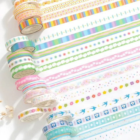 Lot de 5 Rouleaux de Ruban Washi Pailleté Série Sugar Fantasy Ruban de Masquage Décoratif pour Scrapbooking Journaling DIY Papeterie