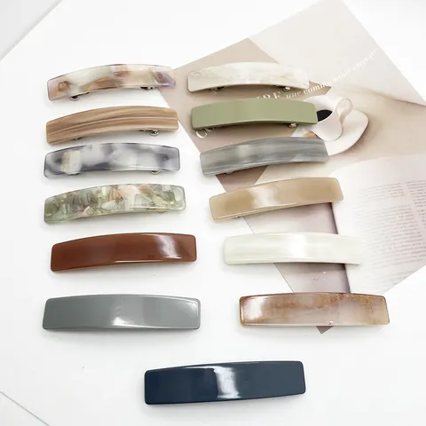 Korean Minimalist Acetate Rectangular Spring Hair Clip For Women Summer Temperament Marble Tortoiseshell Pattern Alloy Hairpin Accessories