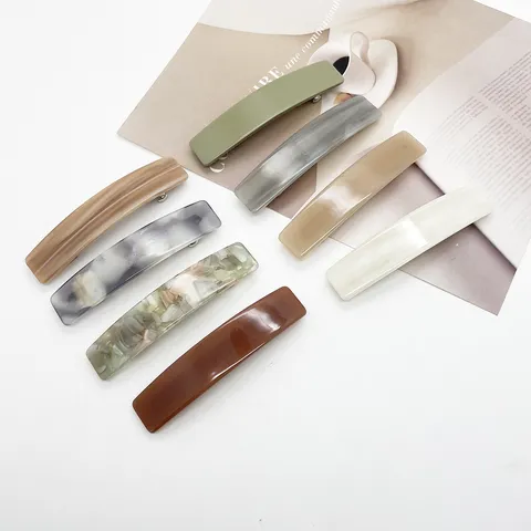 Korean Minimalist Acetate Rectangular Spring Hair Clip For Women Summer Temperament Marble Tortoiseshell Pattern Alloy Hairpin Accessories