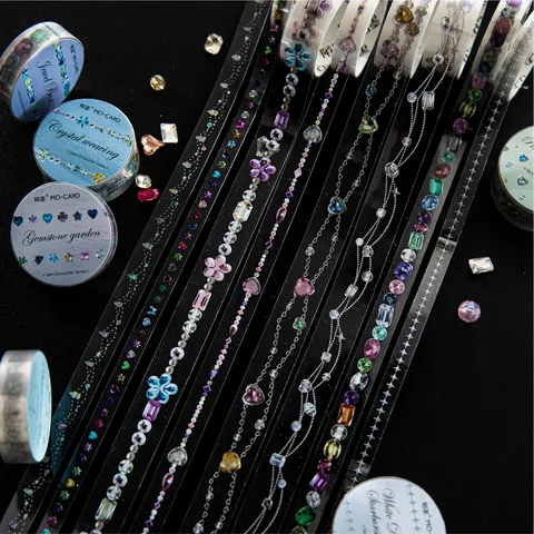 Ruban Décoratif Exquis en PET Série Rencontre De Gemmes Matériel De Scrapbooking DIY Journal Autocollants Motifs De Cristal