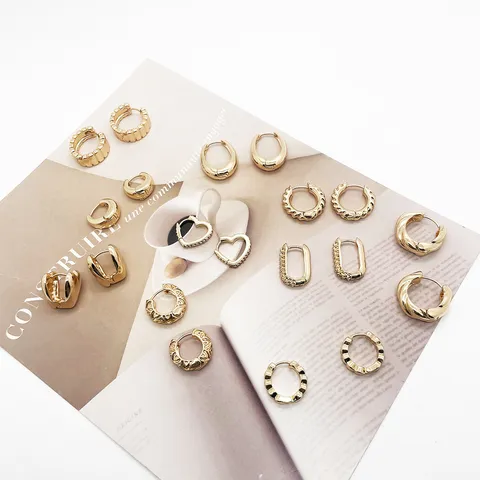 European Alloy Geometric Stud Earrings For Women Stainless Steel Post Rhinestone Minimalist Heart Round Fashion Jewelry