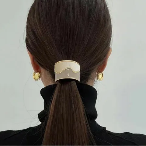 Japanese Minimalist U-Shaped Ponytail Hair Hook Wave Pattern Enamel Splicing Velvet Alloy Hair Clip Women Fashion Hair Accessory