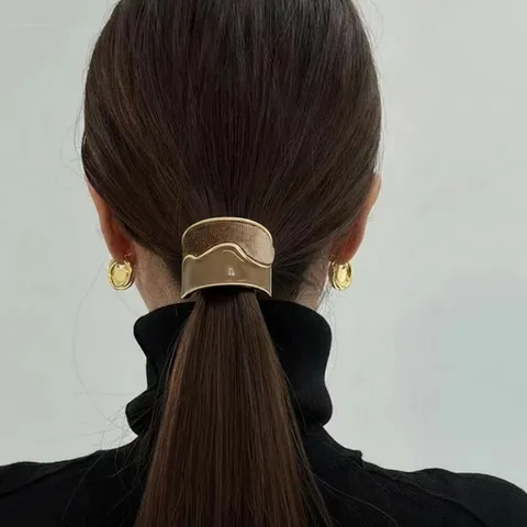 Japanese Minimalist U-Shaped Ponytail Hair Hook Wave Pattern Enamel Splicing Velvet Alloy Hair Clip Women Fashion Hair Accessory