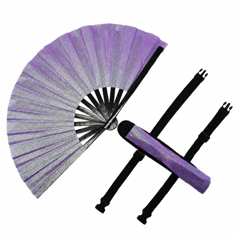 Großer Kung Fu Klappfächer Glitzerstoff Bambusrippen Handfächer Für Tanz Party Auftritt Bühnendekor