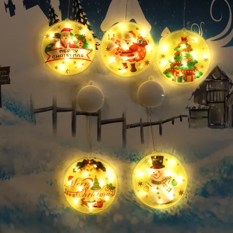 LED Christmas Hanging Lights Window Curtain Decor Santa Claus Snowman Tree String Lights Festive Holiday Party
