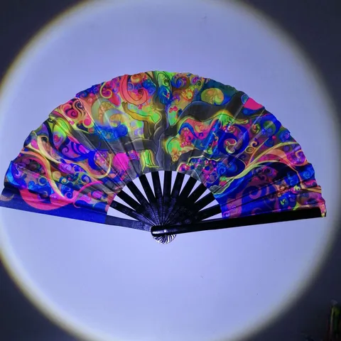 Großer Fächer Bambus Oxford-Stoff UV Leuchtend Rave Fächer Für Party Tanzen Club Festival Performance