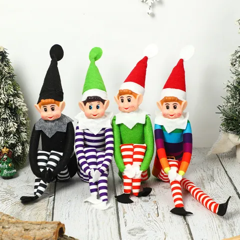 Christmas Long Legged Elf Plush Doll Toy Cute Stuffed Holiday Figurine Shopping Mall Window Display Home Decoration