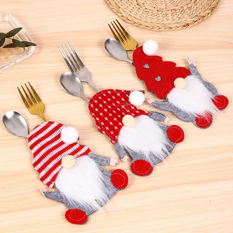 Weihnachts Bestecktasche Gesichtsloser Alter Mann Rudolph Geschirr Set Festliche Feiertag Party Tischdekoration