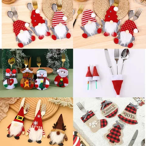 Weihnachts Bestecktasche Gesichtsloser Alter Mann Rudolph Geschirr Set Festliche Feiertag Party Tischdekoration
