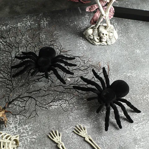 Halloween Black Flocked Spider Prop Simulation Trick Toy Party Haunted House Bar KTV Festive Decoration