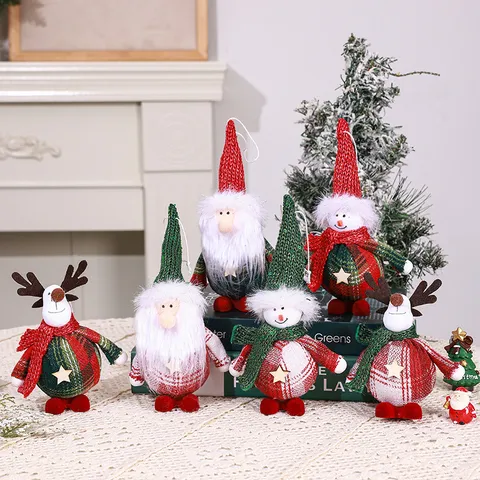 Christmas Hanging Doll Pendant Foam Cloth Santa Claus Snowman Reindeer Tree Decoration Holiday Party Ornament