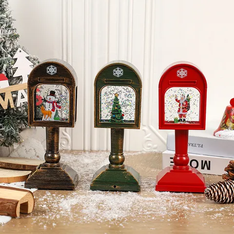 Christmas Mailbox Luminous Music Crystal Light LED Desktop Ornament Santa Claus Snowman Festive Holiday Home Decor
