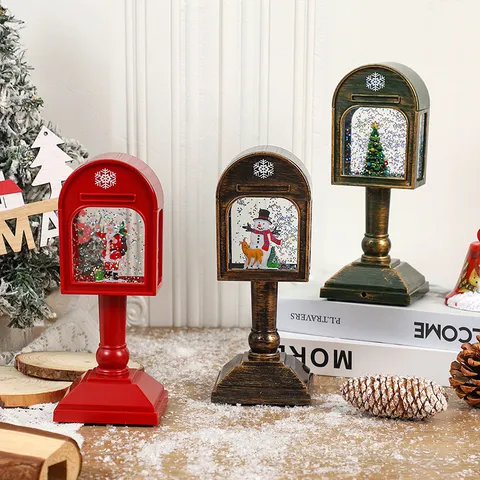 Christmas Mailbox Luminous Music Crystal Light LED Desktop Ornament Santa Claus Snowman Festive Holiday Home Decor