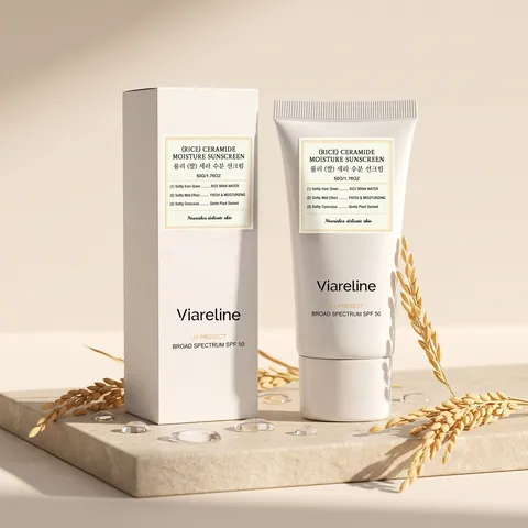 Viareline Lotion Solaire Hydratante au Riz Large Spectre SPF Hydratante Anti UV Soin du Visage Crème Solaire