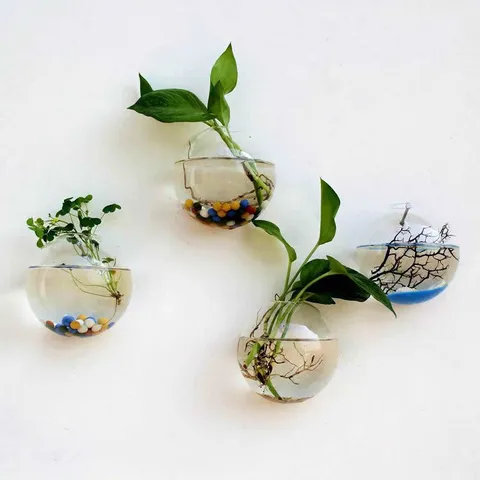 Wall Hanging Glass Planter Vase Clear Transparent Hydroponic Plant Terrarium Pot For Home Garden Indoor Decor