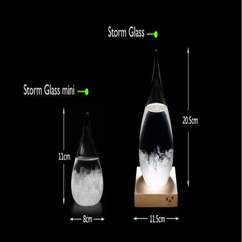 Creative Weather Forecast Storm Glass Small Water Drop Bottle With Wooden Base For Home Office Desk Decor