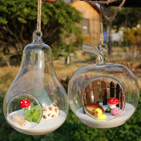 Clear Glass Hanging Terrarium Vase Pastoral Style DIY Succulent Plant Container Home Decor