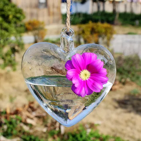 Jarrón de Corazón Colgante de Vidrio Transparente Contenedor de Terrario de Plantas Hidropónicas Decoración del Hogar Fiesta de Boda