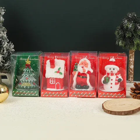 Christmas Tree Santa Snowman House Candle Painted Desktop Decorative Candle Christmas Eve Gift Home Party Decor