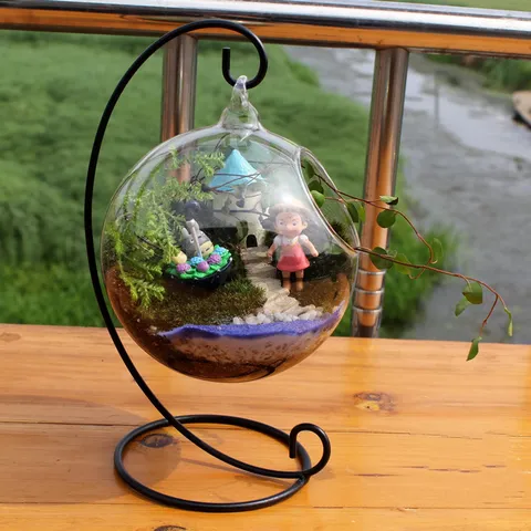 Metall Eisen Hängen Display Ständer C-Förmigen Ornament Halter Für Mikro Landschaft Glas Kugel Luft Pflanze Terrarium Home Office Dekor