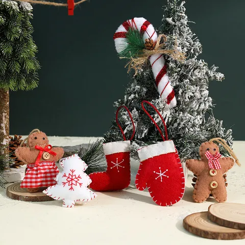 Christmas Plush Hanging Ornaments Cute Gingerbread Man Santa Sock Glove Tree Pendant Holiday Party Home Decor