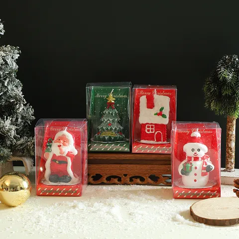 Christmas Tree Santa Snowman House Candle Painted Desktop Decorative Candle Christmas Eve Gift Home Party Decor