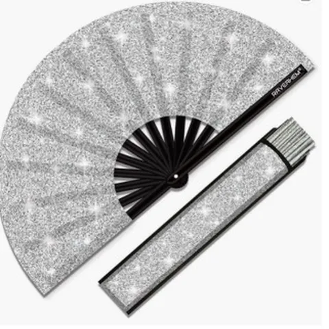 Großer Kung Fu Fächer Klappbar Glitzer Pailletten Handfächer Bambusrippen Bühnenperformance Tanzfächer
