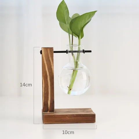 Creatieve Houten Standaard Hydroponische Glazen Vaas Desktop Groene Plantenbak Modern Minimalistisch Huisdecor