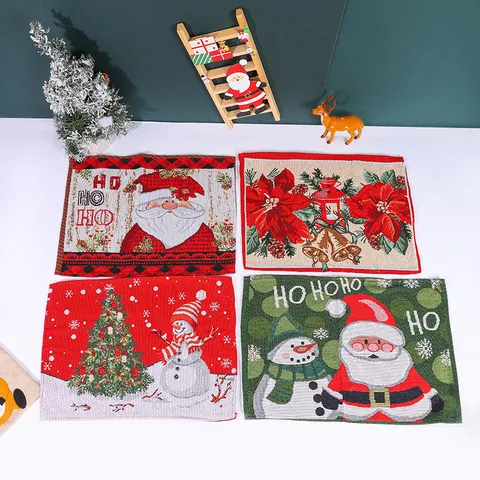 Christmas Knitted Placemat Santa Claus Snowman Table Mat Heat Insulating Tablecloth Festive Home Dining Table Decor