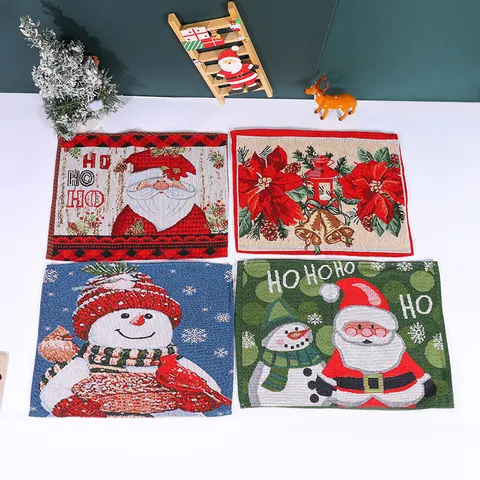 Christmas Knitted Placemat Santa Claus Snowman Table Mat Heat Insulating Tablecloth Festive Home Dining Table Decor