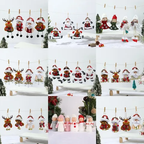 Christmas Tree Hanging Ornaments Santa Snowman Reindeer Bear Plush Doll Festive Party Home Decor Holiday Hanging Pendant