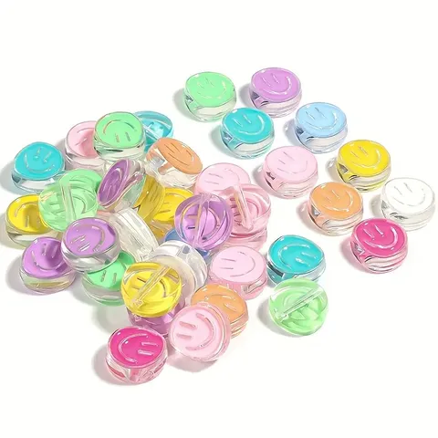 Perles Visage Souriant en Acrylique Huile d'Égouttage Breloques de Dessin Animé pour Fabrication Bijoux Accessoires Cheveux Coque Téléphone