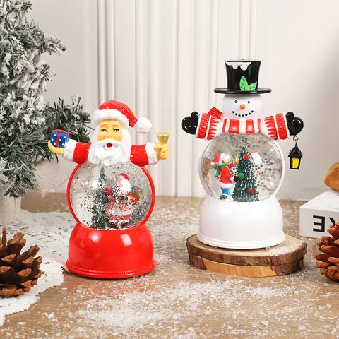 Kerstmis Kerstman Sneeuwman Water Sneeuwbol Windlamp Oplichtend Muziek Nachtlampje Festief Huisdecoratie Ornament
