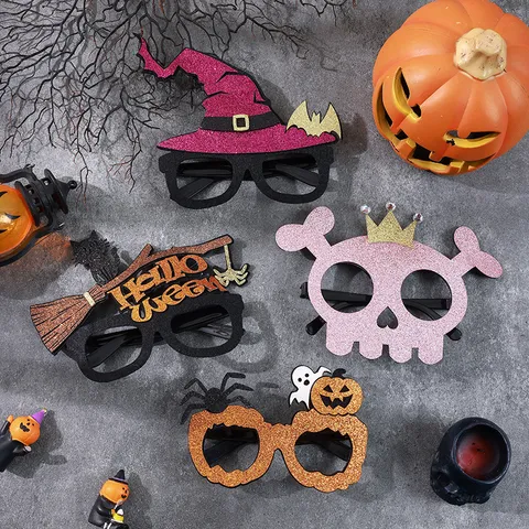 Halloween Pumpkin Hat Black Cat Broom Pink Skull Party Glasses Funny Holiday Dress Up Costume Decorative Eyewear Props