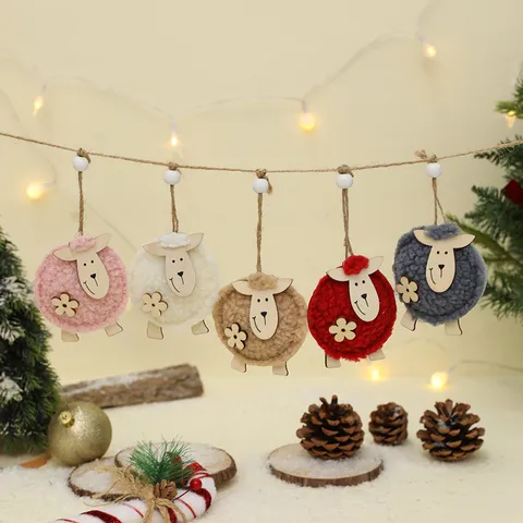Cute Sheep Hanging Ornament Fabric Wool Christmas Tree Decor Holiday Party Hanging Pendant Home Decoration