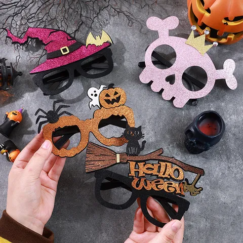 Halloween Pumpkin Hat Black Cat Broom Pink Skull Party Glasses Funny Holiday Dress Up Costume Decorative Eyewear Props