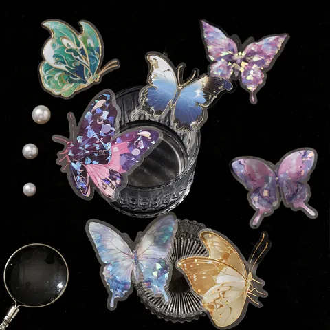20 Stücke Vintage Schmetterling Aufkleber Pack Holografische Muschelglanz PET Aufkleber Für Scrapbooking Journaling DIY Kunst Handwerk Dekorative Briefpapier Etiketten