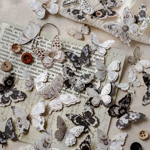 Retro Schmetterling Scrapbooking Aufkleber Weißes Kraftpapier Ästhetisches Tagebuch Material Dekorative Handkonto Aufkleber Packung Für DIY Kunst Handwerk Planer