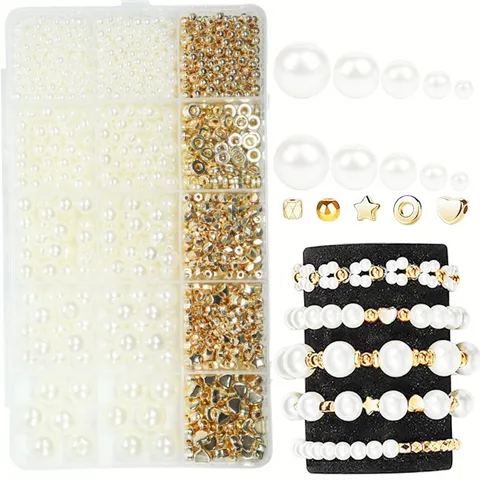 Acryl Kunstperlen Lose Perlen Sortiment Mit Goldlegierung Stern Herz Abstandsperlen Für DIY Schmuckherstellung Set In 15 Gitter Box
