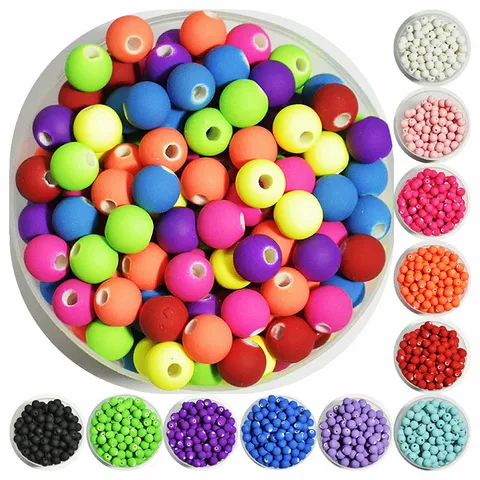 Cuentas Sueltas de Acrílico Mate para Hacer Joyas DIY Cuentas Redondas Lacadas de Colores Accesorios para Pulseras Collares