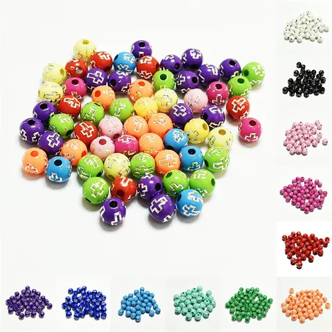 Cuentas Redondas de Cruz de Acrílico para Hacer Joyas DIY Cuentas Espaciadoras de Cruz Multicolor para Pulseras