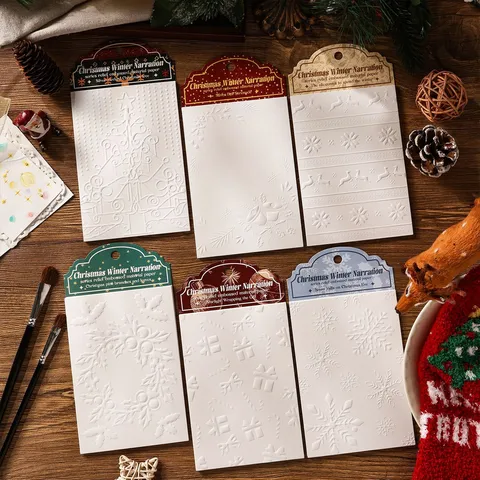Christmas Embossed Scrapbook Paper Winter Narrative Series White Kraft Paper For DIY Journal Decorative Background Paper Vintage Holiday Stationery